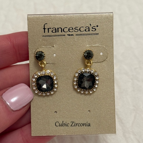 Francesca’s Square CZ Filigree Drop Earrings – Gold/Crystal - Picture 6 of 6